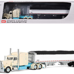 Peterbilt 389 with 63" Mid-Roof Sleeper and 43' Wilson Pacesetter High Sided Grain Trailer "Capitola Trucking" Cream 1/64 Diecast Model by DCP/First Gear