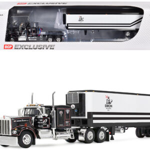 Kenworth W900A with 60" Flat Top Sleeper and 40' Vintage Trailer with Reefer "Dick Simon Trucking" Black with Graphics 1/64 Diecast Model by DCP/First Gear