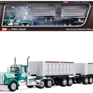 Kenworth W900A Day Cab with 22' Dual End Dump Trailers Turquoise with White Stripes 1/64 Diecast Model by DCP/First Gear