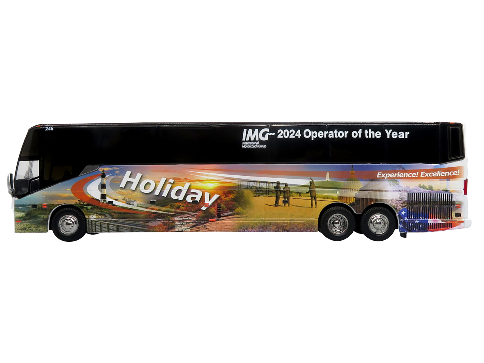 Prevost H3-45 Coach Bus "Holiday Tours - 2024 IMG Operator of the Year" White with Graphics Limited Edition 1/64 Diecast Model by Iconic Replicas - Image 2
