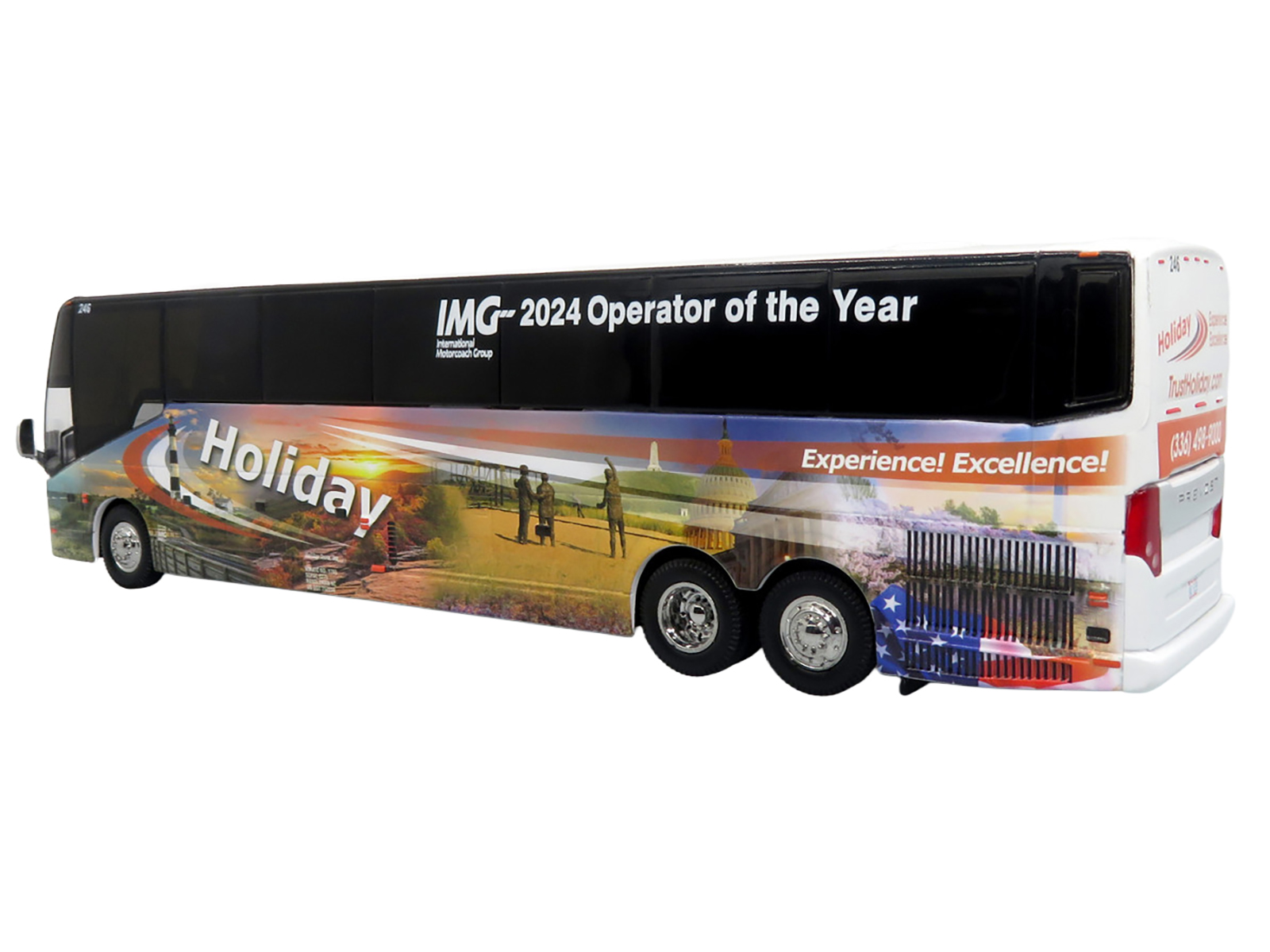 Prevost H3-45 Coach Bus "Holiday Tours - 2024 IMG Operator of the Year" White with Graphics Limited Edition 1/64 Diecast Model by Iconic Replicas - Image 3