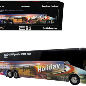 Prevost H3-45 Coach Bus "Holiday Tours - 2024 IMG Operator of the Year" White with Graphics Limited Edition 1/64 Diecast Model by Iconic Replicas