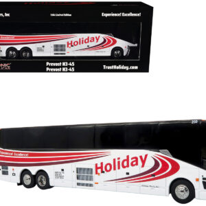 Prevost H3-45 Coach Bus "Holiday Tours" White with Red Graphics Limited Edition 1/64 Diecast Model by Iconic Replicas