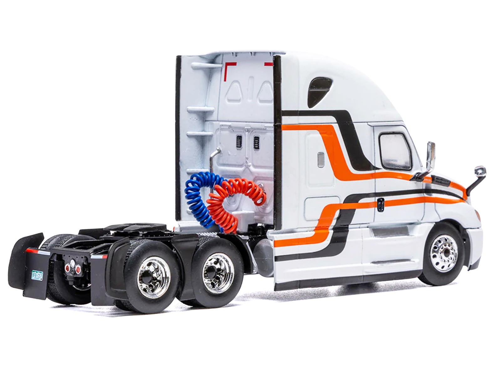 2018 Freightliner Cascadia Truck Tractor White with Black and Orange Stripes 1/64 Diecast Model by IXO Models - Image 3