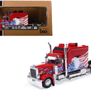 2002 Peterbilt 379 Custom Truck Tractor Red with Patriotic Graphics 1/64 Diecast Model by IXO Models