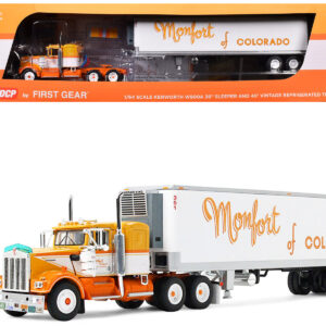 Kenworth W900A with 36" Sleeper and 40' Vintage Trailer with Reefer "Monfort of Colorado" Orange and White "Fallen Flag #50" 1/64 Diecast Model by DCP/First Gear