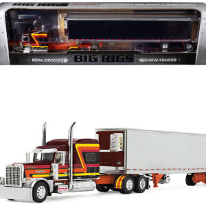 Peterbilt 389 Pride-N-Class with 70" Mid-Roof Sleeper and 53' Utility Trailer with Reefer "Hurricane Express" Brown with Stripes "Big Rigs" Series II #4 1/64 Diecast Model by DCP/First Gear