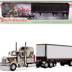 Kenworth W900L with 60" Aerodyne Sleeper and 40' Vintage Trailer "Red's Favorites - Jason Sanders" Beige with Stripes 1/64 Diecast Model by DCP/First Gear