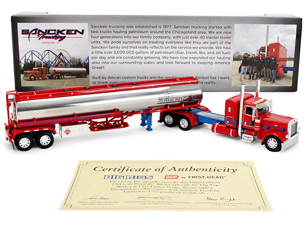 Peterbilt 389 with 36" Flat Top Sleeper and Heil Fuel Tank Trailer "Sancken Custom Truck by Amcan" Red "Big Rigs" Series II #3 1/64 Diecast Model by DCP/First Gear - Image 5