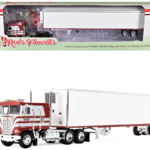 Kenworth K100 COE Flat Top and 53' Utility Trailer with Reefer "Red's Favorites - Jim Skrinar" Red with White Stripes 1/64 Diecast Model by DCP/First Gear