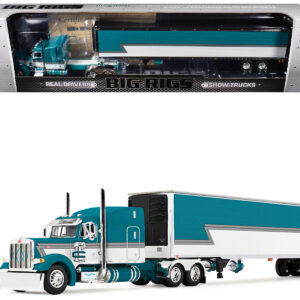 Peterbilt 379 with 63" Mid-Roof Sleeper and 53' Utility Trailer with Reefer "Tway Rose Transport" Teal and White with Stripes "Big Rigs" Series II #5 1/64 Diecast Model by DCP/First Gear