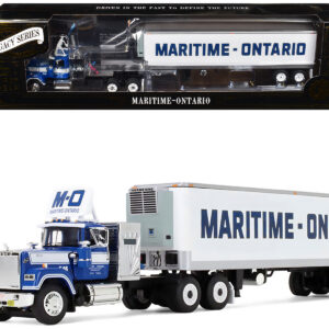 Mack Super-Liner with 36" Vintage Sleeper and 40' Vintage Trailer with Reefer "Maritime-Ontario" Blue with White Stripes "Legacy" Series #4 1/64 Diecast Model by DCP/First Gear