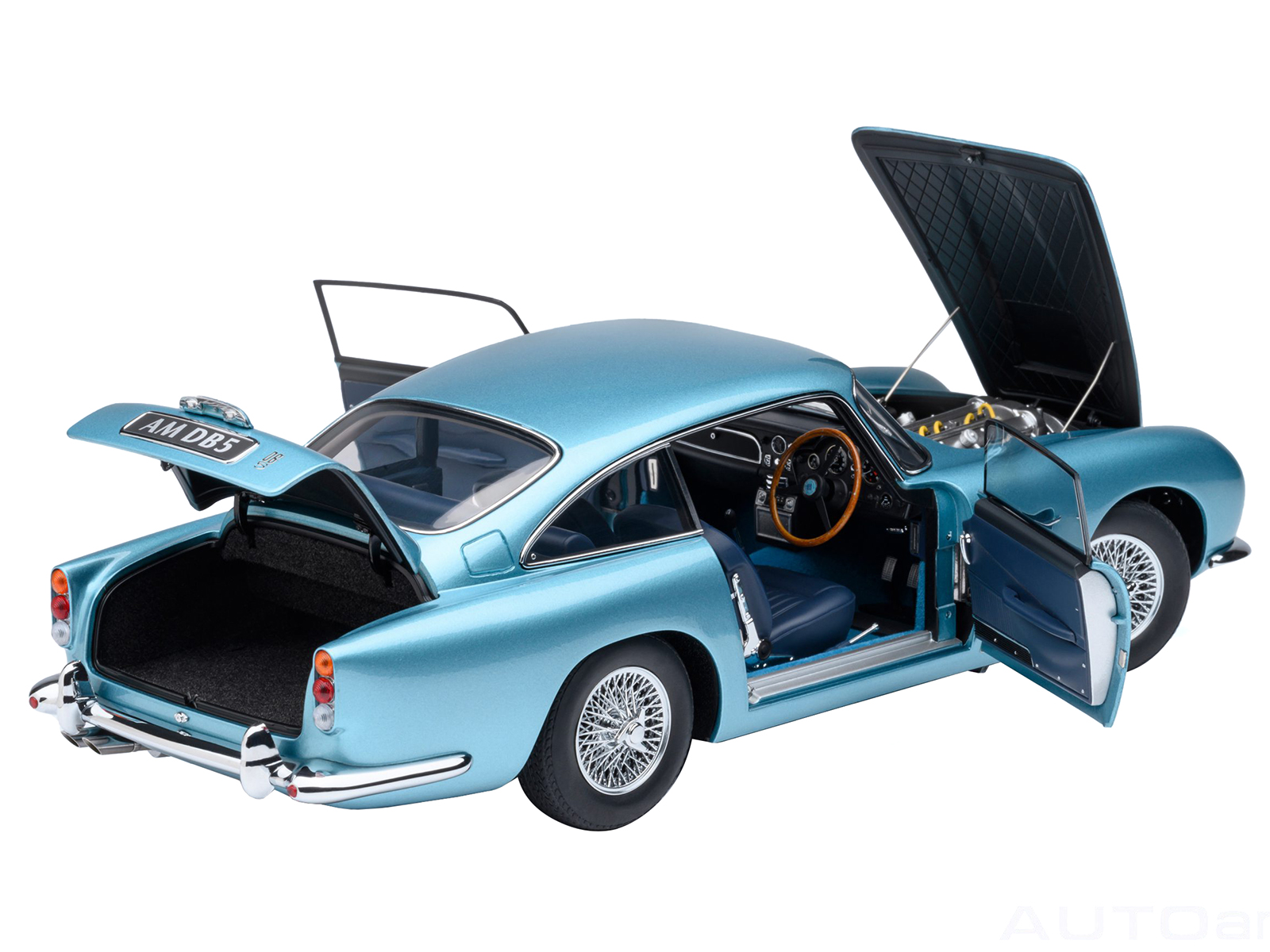 Aston Martin DB5 RHD (Right Hand Drive) Caribbean Pearl Blue Metallic 1/18 Model Car by Autoart - Image 2