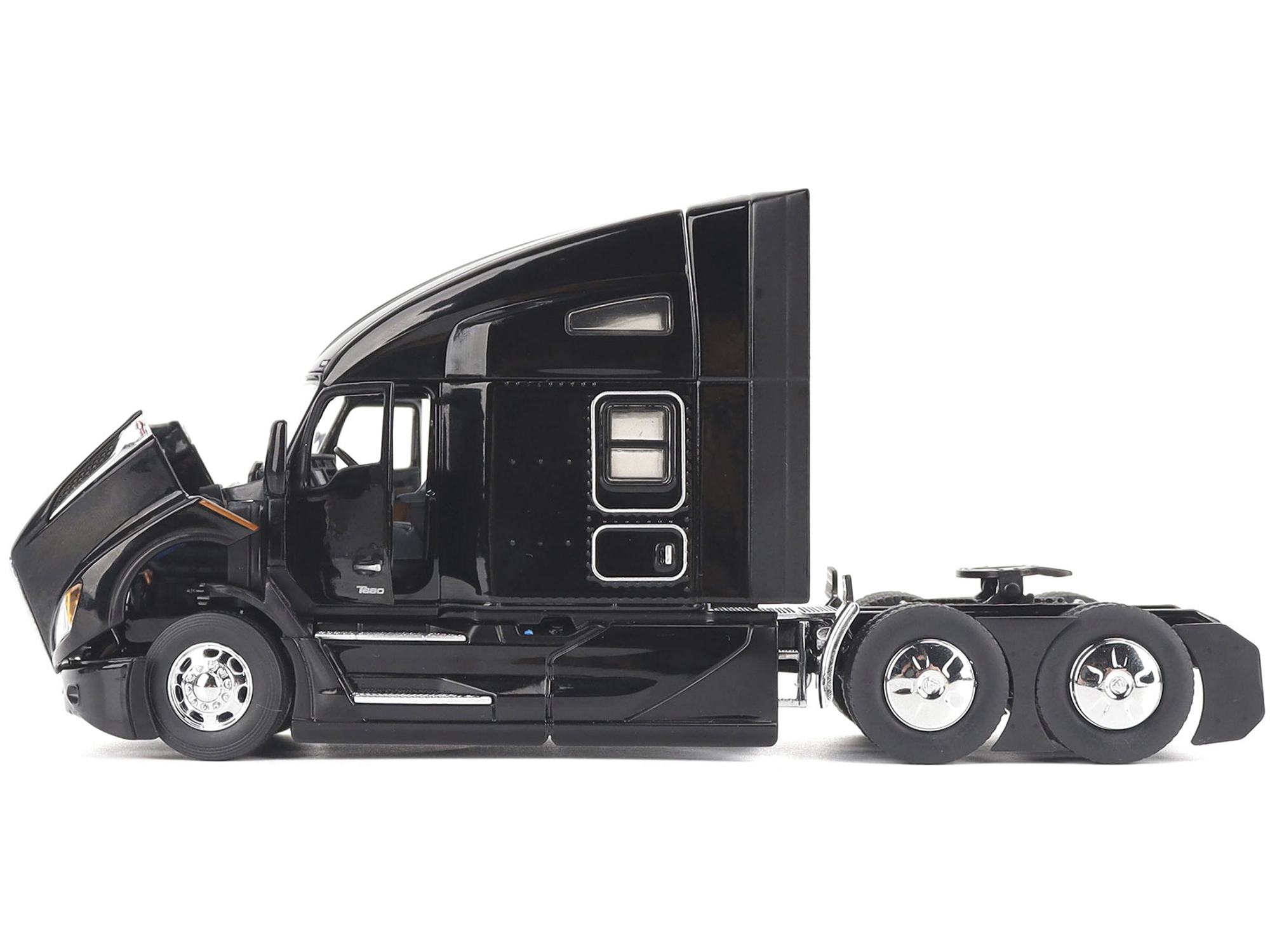Kenworth T680 76" High Roof Sleeper Cab Truck Tractor Black "Transport Series" 1/50 Diecast Model by Diecast Masters - Image 4