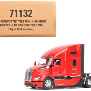 Kenworth T680 76" High Roof Sleeper Cab Truck Tractor Viper Red "Transport Series" 1/50 Diecast Model by Diecast Masters