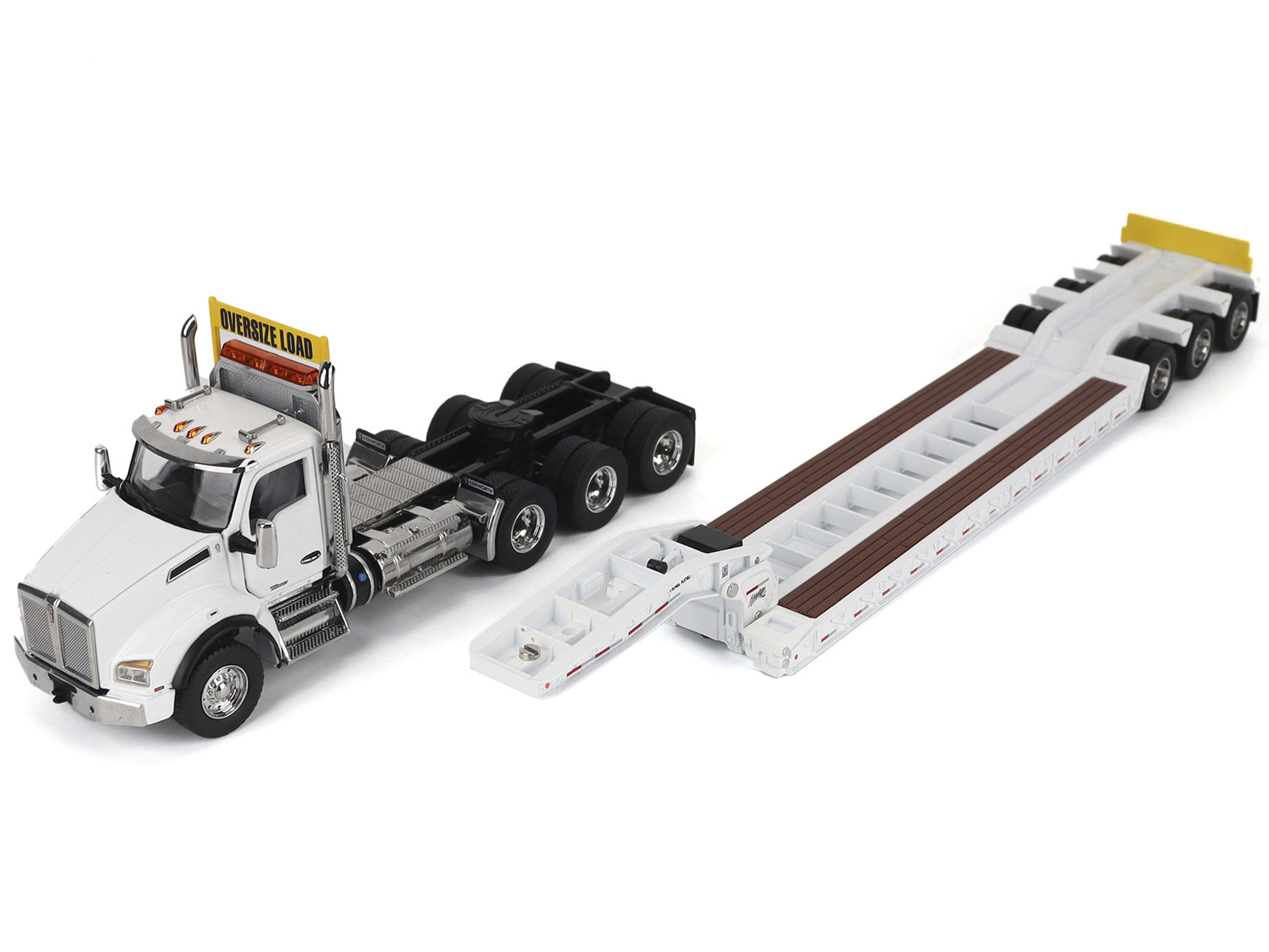 Kenworth T880 SBFA Tridem Truck with Trail King HDG Lowboy Trailer White "Transport Series" 1/50 Diecast Model by Diecast Masters - Image 2