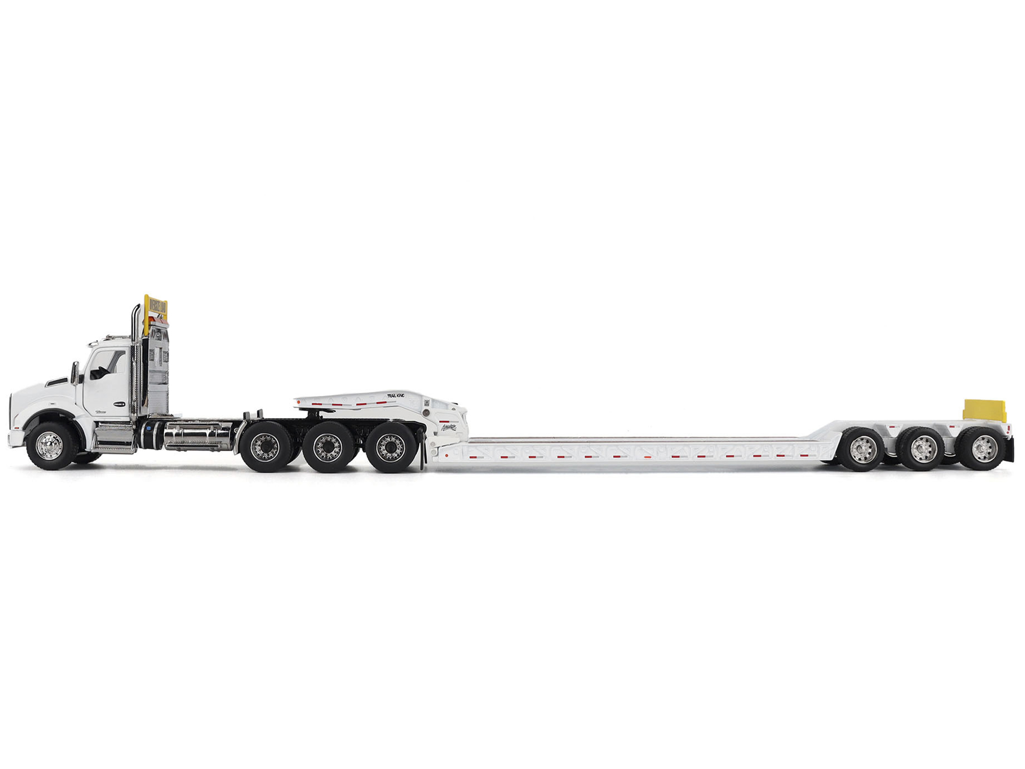 Kenworth T880 SBFA Tridem Truck with Trail King HDG Lowboy Trailer White "Transport Series" 1/50 Diecast Model by Diecast Masters - Image 3