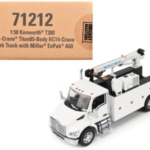 Kenworth T380 Auto-Crane Titan 85-Body HC14-Crane Work Truck with Miller EnPak White "Transport Series" 1/50 Diecast Model by Diecast Masters