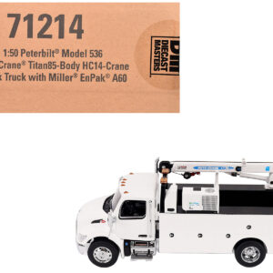 Peterbilt 536 Auto-Crane Titan85-Body HC14-Crane Work Truck with Miller EnPak White "Transport Series" 1/50 Diecast Model by Diecast Masters