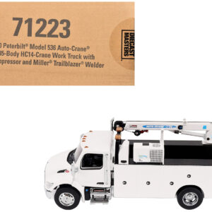 Peterbilt 536 Auto-Crane Titan 85-Body HC14-Crane Work Truck with Miller EnPak White "Transport Series" 1/50 Diecast Model by Diecast Masters