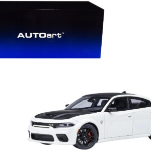 Dodge Charger SRT Hellcat Redeye Knuckle White with Matt Black Hood and Top 1/18 Model Car by Autoart