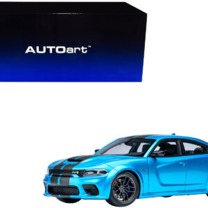 Dodge Charger SRT Hellcat Redeye B5 Blue Metallic with Carbon Stripes 1/18 Model Car by Autoart