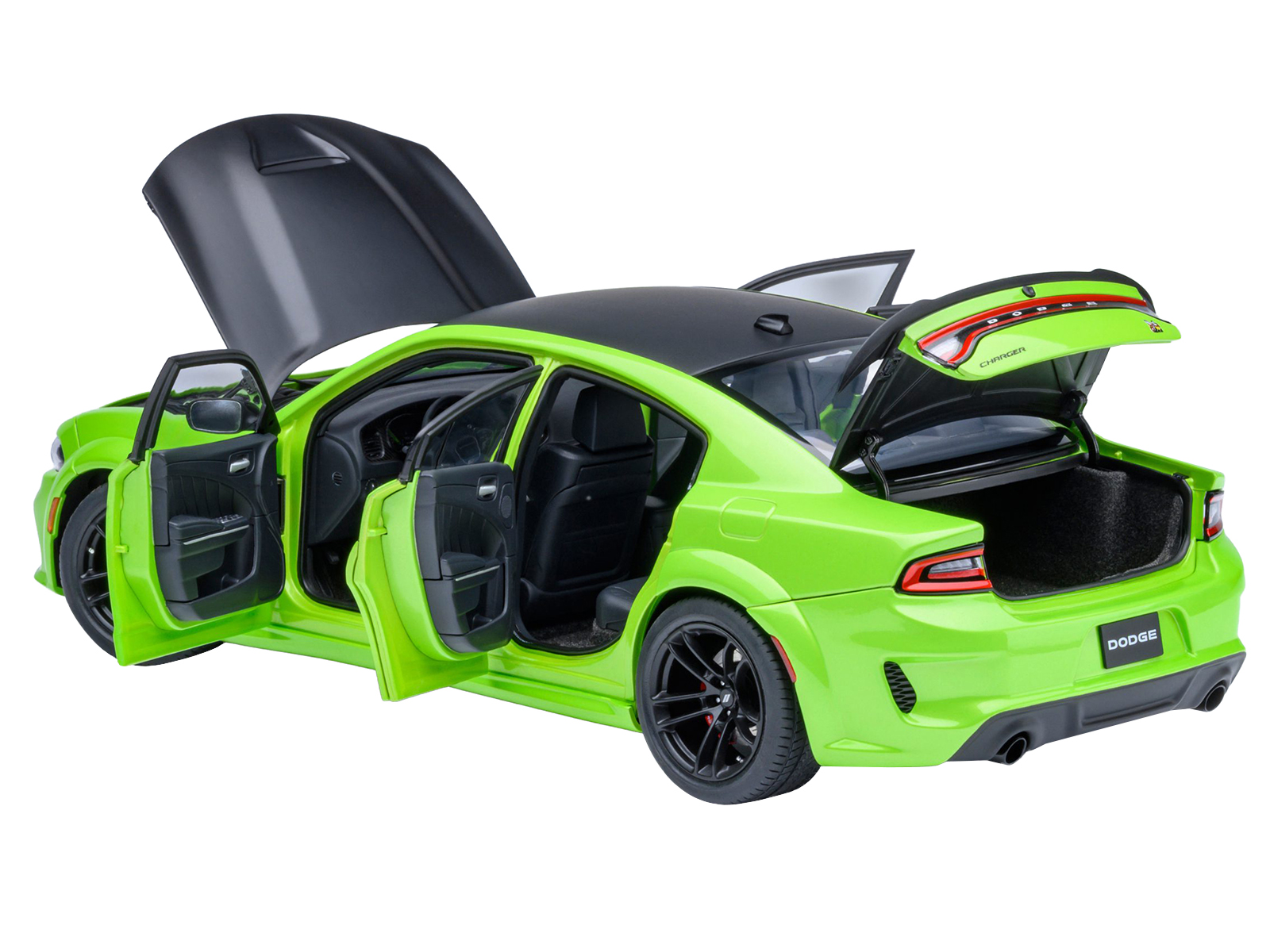 Dodge Charger Scat Pack Widebody Sublime Green with Matt Black Hood and Top 1/18 Model Car by Autoart - Image 2