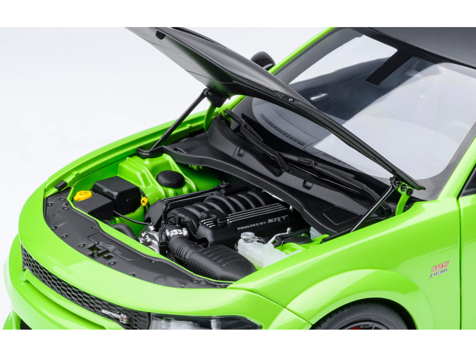 Dodge Charger Scat Pack Widebody Sublime Green with Matt Black Hood and Top 1/18 Model Car by Autoart - Image 3