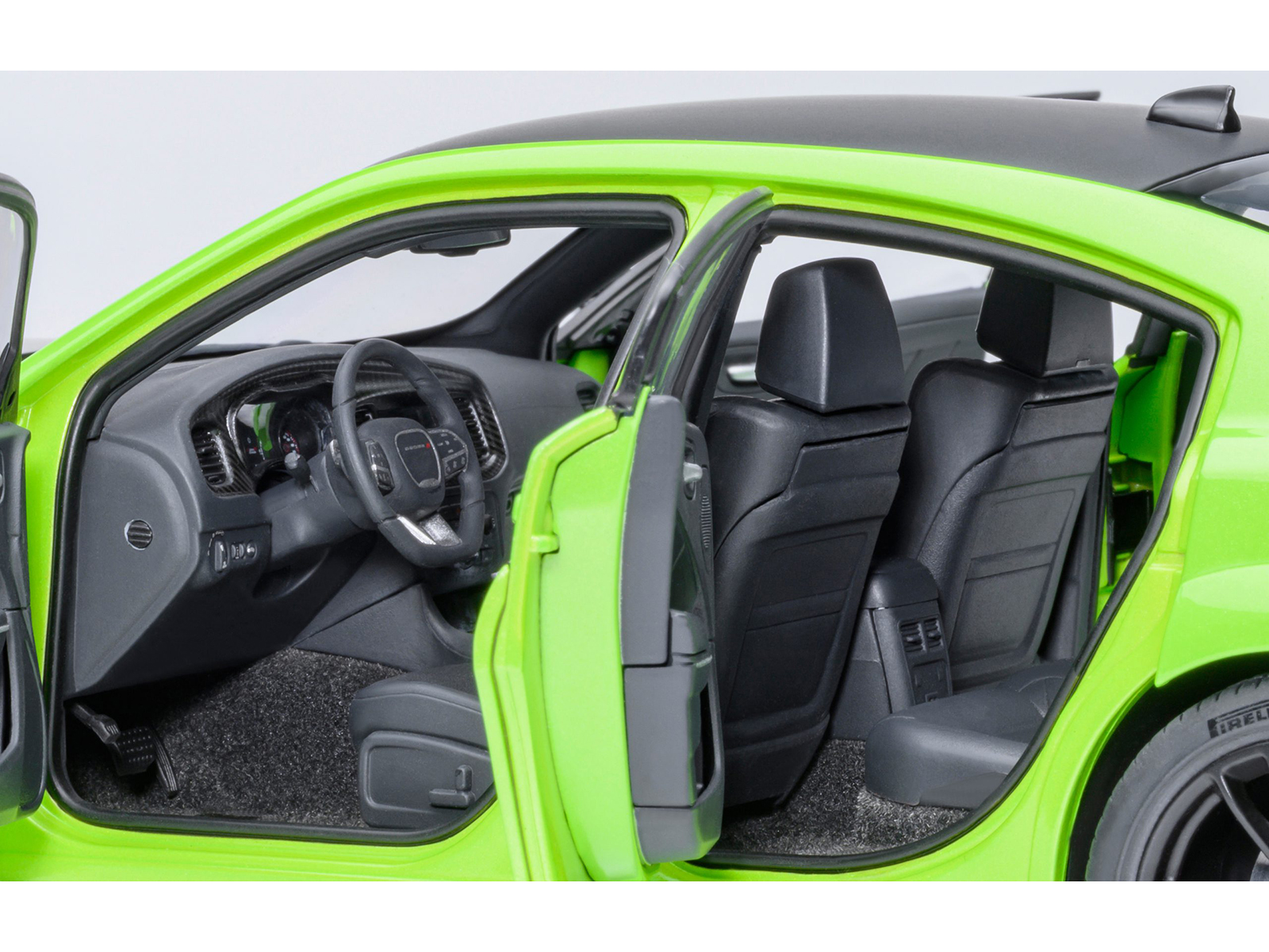 Dodge Charger Scat Pack Widebody Sublime Green with Matt Black Hood and Top 1/18 Model Car by Autoart - Image 4