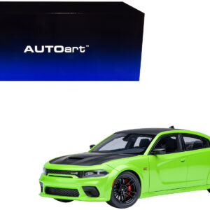 Dodge Charger Scat Pack Widebody Sublime Green with Matt Black Hood and Top 1/18 Model Car by Autoart