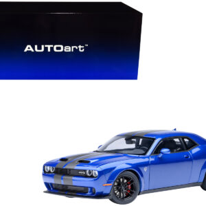 2022 Dodge Challenger SRT Jailbreak Indigo Blue Metallic with Carbon Stripes 1/18 Model Car by Autoart