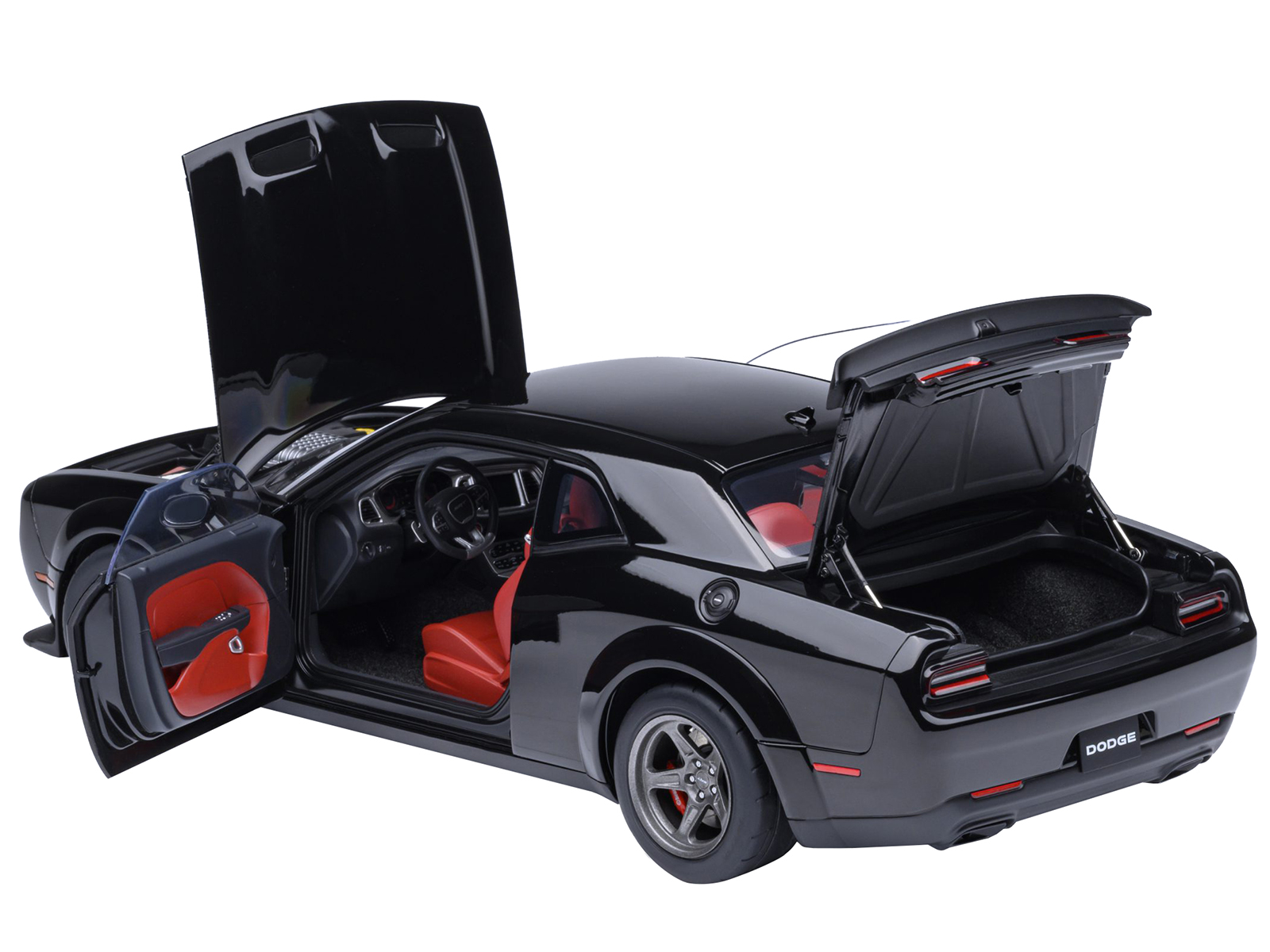2023 Dodge Challenger SRT Super Stock Pitch Black with Red Interior 1/18 Model Car by Autoart - Image 2