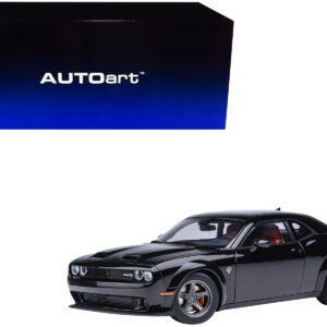 2023 Dodge Challenger SRT Super Stock Pitch Black with Red Interior 1/18 Model Car by Autoart