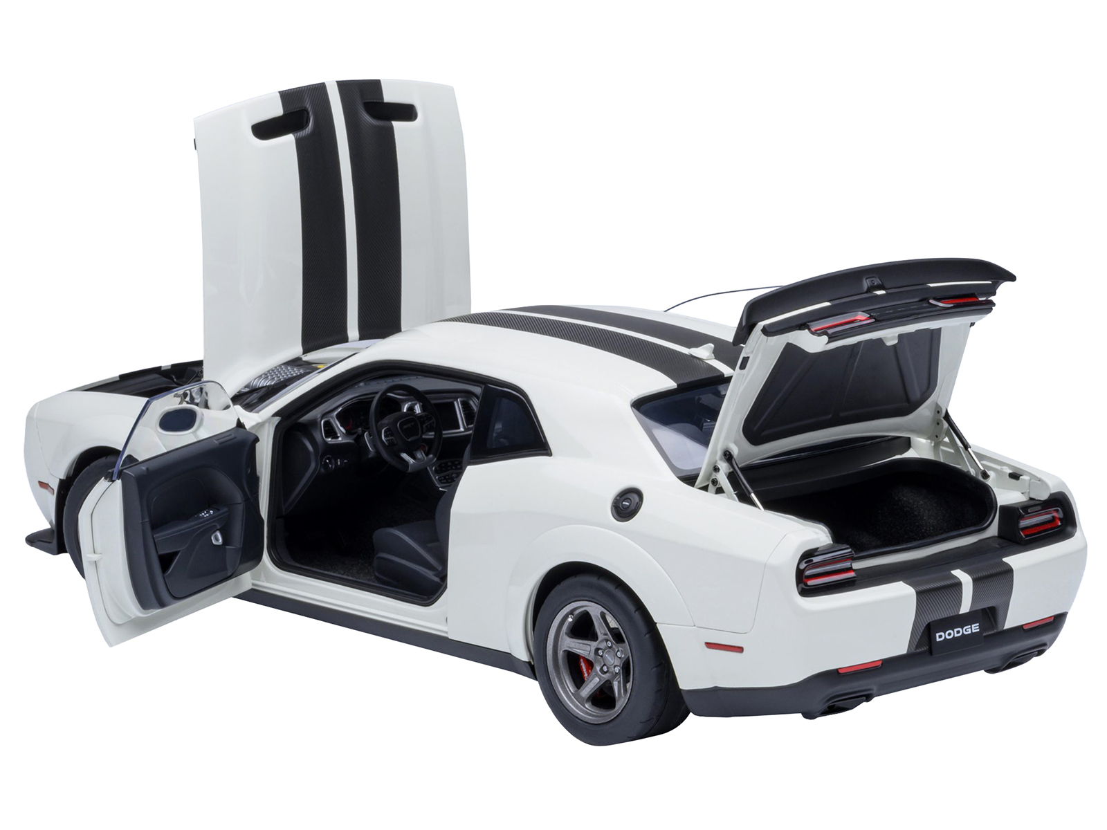 2023 Dodge Challenger SRT Super Stock Knuckle White with Carbon Stripes 1/18 Model Car by Autoart - Image 2