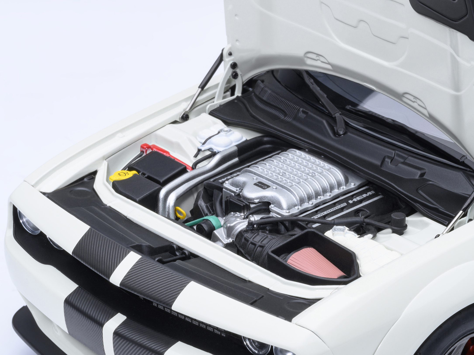 2023 Dodge Challenger SRT Super Stock Knuckle White with Carbon Stripes 1/18 Model Car by Autoart - Image 3