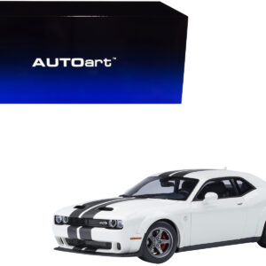 2023 Dodge Challenger SRT Super Stock Knuckle White with Carbon Stripes 1/18 Model Car by Autoart