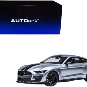Ford Mustang Shelby GT500 Iconic Silver Metallic with Black Stripes 1/18 Model Car by Autoart
