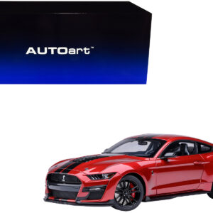 Ford Mustang Shelby GT500 Rapid Red Metallic with Black Stripes 1/18 Model Car by Autoart