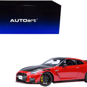 2022 Nissan GT-R (R35) Nismo Special Edition RHD (Right Hand Drive) Vibrant Red with Carbon Hood and Top 1/18 Model Car by Autoart