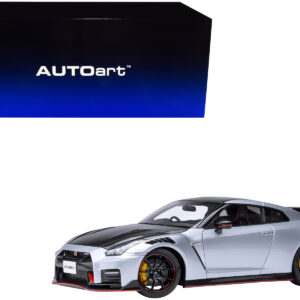 2022 Nissan GT-R (R35) Nismo Special Edition RHD (Right Hand Drive) Ultimate Metal Silver with Carbon Hood and Top 1/18 Model Car by Autoart