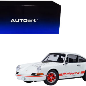 Porsche 911 Carrera 2.7 RS "The Circuit Wolf" White with Red Stripes and Wheels with Hood Graphics 1/18 Model Car by Autoart