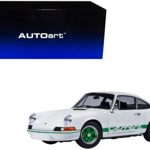 Porsche 911 Carrera 2.7 RS Grand Prix White with Green Stripes and Wheels 1/18 Model Car by Autoart