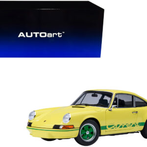 Porsche 911 Carrera 2.7 RS Light Yellow with Green Stripes and Wheels 1/18 Model Car by Autoart