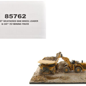 CAT Caterpillar 994K Wheel Loader and 797 Mining Truck Yellow (Weathered) Set of 2 Pieces "Weathered Series" 1/125 Diecast Model by Diecast Masters
