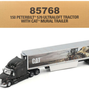 Peterbilt 579 UltraLoft Truck Tractor Black Metallic with "CAT Caterpillar" Mural Trailer "Transport Series" 1/50 Diecast Model by Diecast Masters