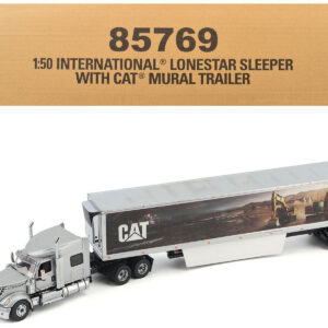 International Lonestar Truck with Sleeper Silver Metallic with "CAT Caterpillar" Mural Trailer "Transport Series" 1/50 Diecast Model by Diecast Masters
