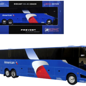 Prevost H3-45 Coach Bus "American Airlines Landline" Blue with Graphics Limited Edition 1/87 (HO) Diecast Model by Iconic Replicas