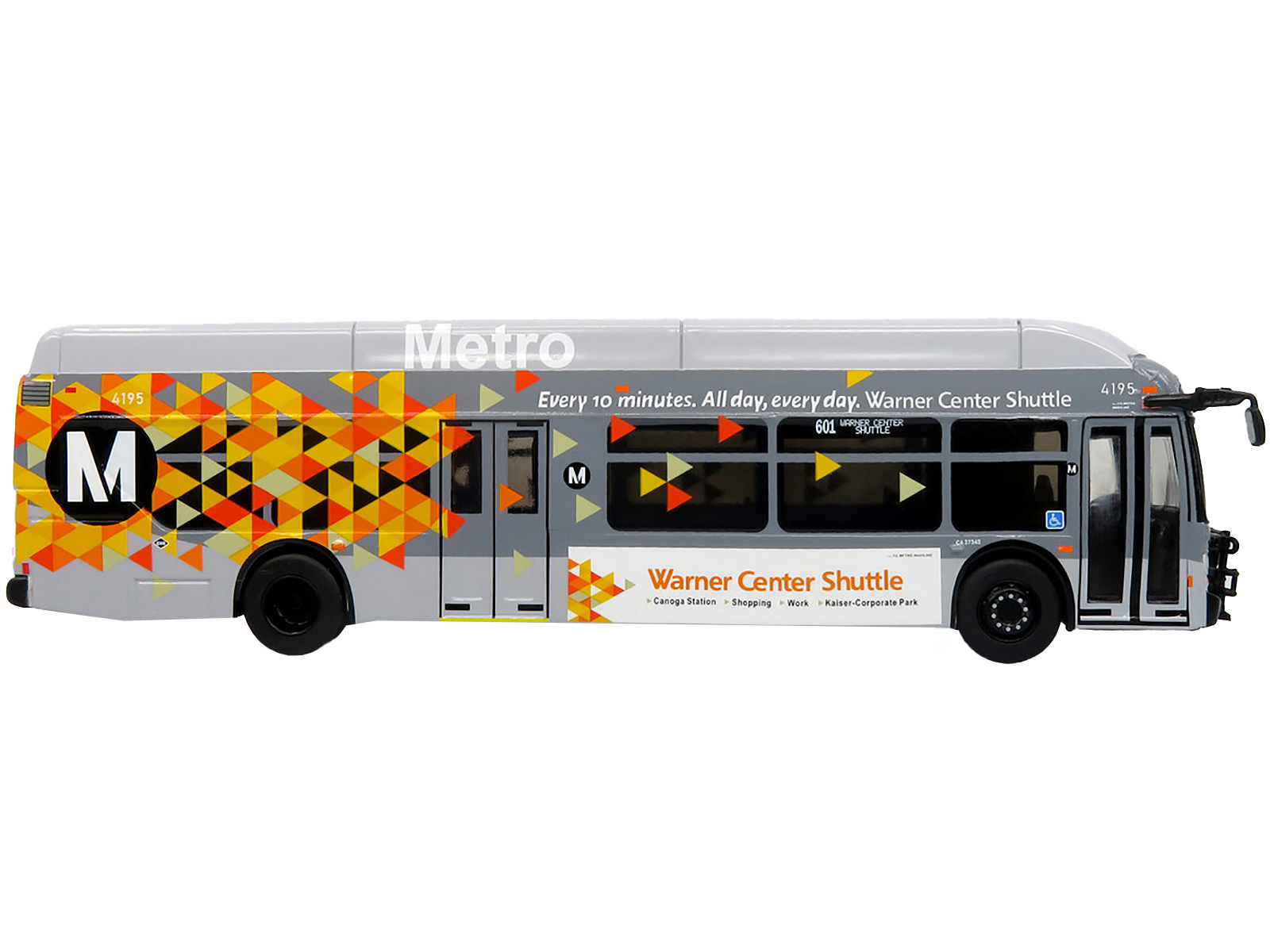 New Flyer Xcelsior XN40 Transit Bus "Los Angeles Metro - Warner Center Shuttle" Gray with Graphics "The Bus & Motorcoach Collection" Limited Edition 1/87 (HO) Diecast Model by Iconic Replicas - Image 2