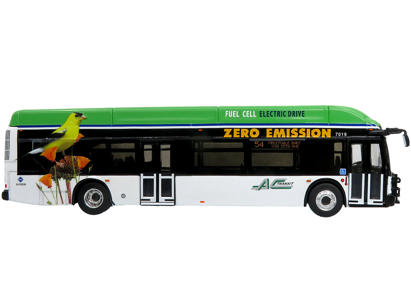 New Flyer Xcelsior XHE40 Transit Bus "AC Transit - Zero Emission" White and Green with Graphics "The Bus & Motorcoach Collection" Limited Edition 1/87 (HO) Diecast Model by Iconic Replicas - Image 2