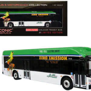 New Flyer Xcelsior XHE40 Transit Bus "AC Transit - Zero Emission" White and Green with Graphics "The Bus & Motorcoach Collection" Limited Edition 1/87 (HO) Diecast Model by Iconic Replicas